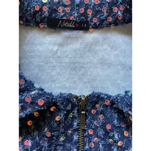 Notable Womens/Teen Sequins Blue/Navy Crop Jacket Size Small Glam - Picture 7 of 7